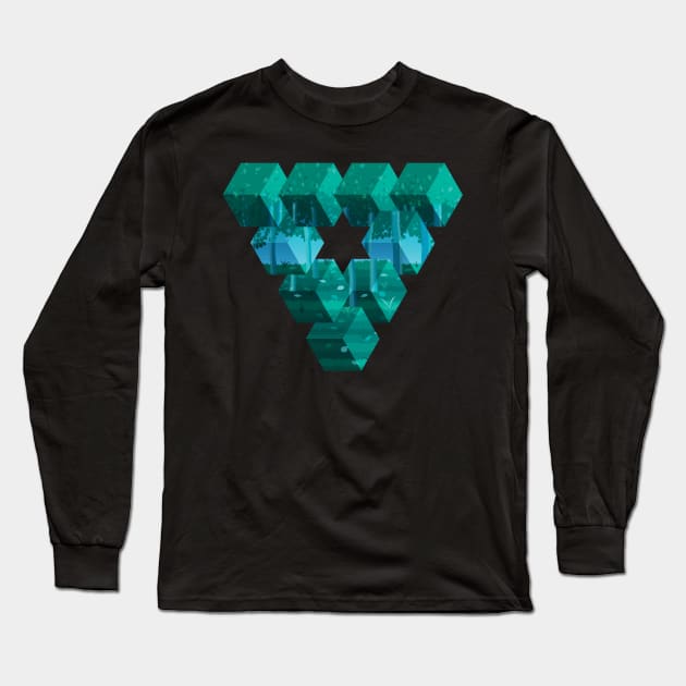 Artistic Geometric Triangle With A Calm Forest Background Long Sleeve T-Shirt by DoomDesigns